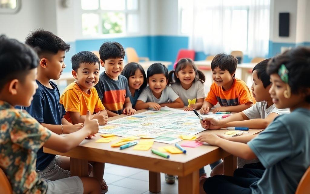 Kids enjoying outdoor English camp activities together